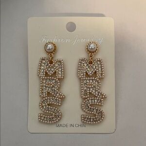 Gold and Pearl 'MRS' Drop Earrings
